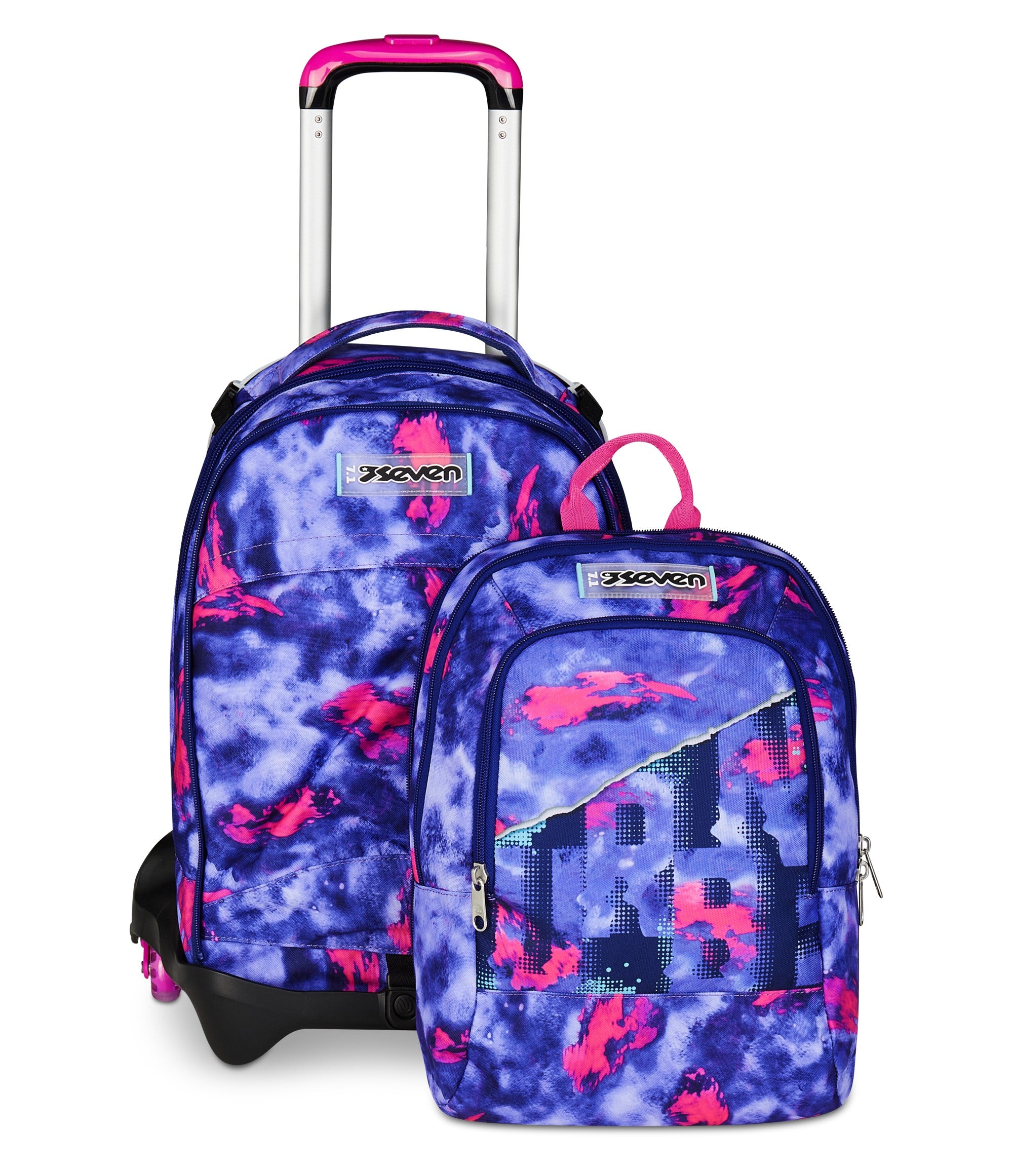 Seven Schultrolley Jack 3-Rad – 37 L, Abnehmbarer Rucksack, Inkl. Trinkflasche, Violett Seven Schultrolley Jack 3-Rad – 37 L, Abnehmbarer Rucksack, Inkl. Trinkflasche, Violett