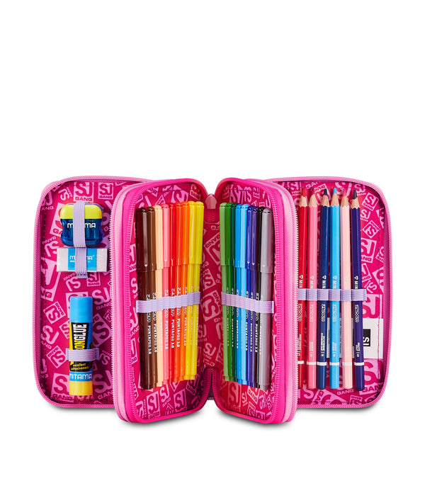3 ZIP PENCIL CASE - SOFT POUCH GIRL