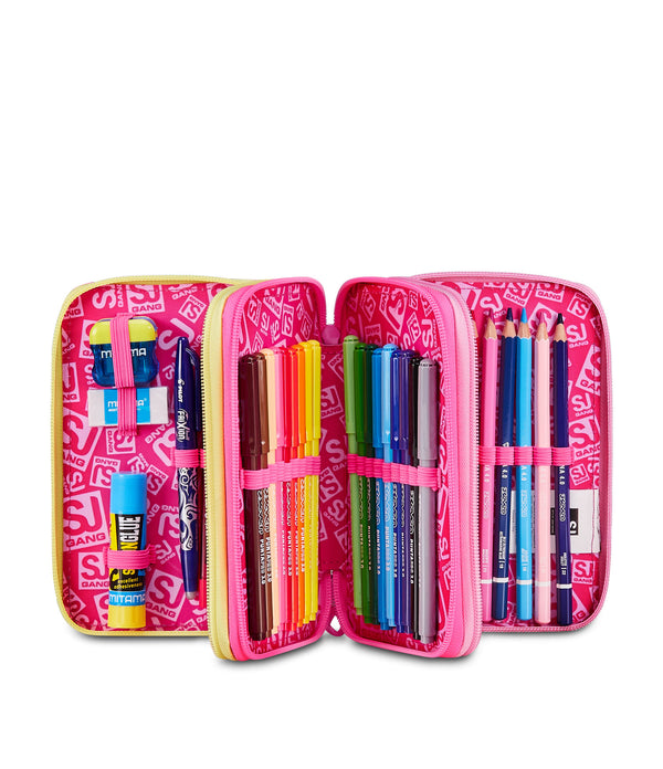 3 ZIP PENCIL CASE - JOYFUL PINS GIRL