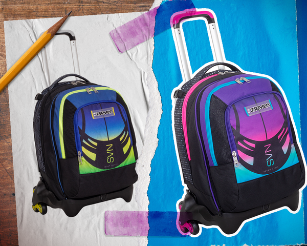 Enso New Vibes Zaino Bambina Con Ruote Girevoli 30x38x12 - Zaino Scuola Primaria Con Portachiavi Pompon Blu